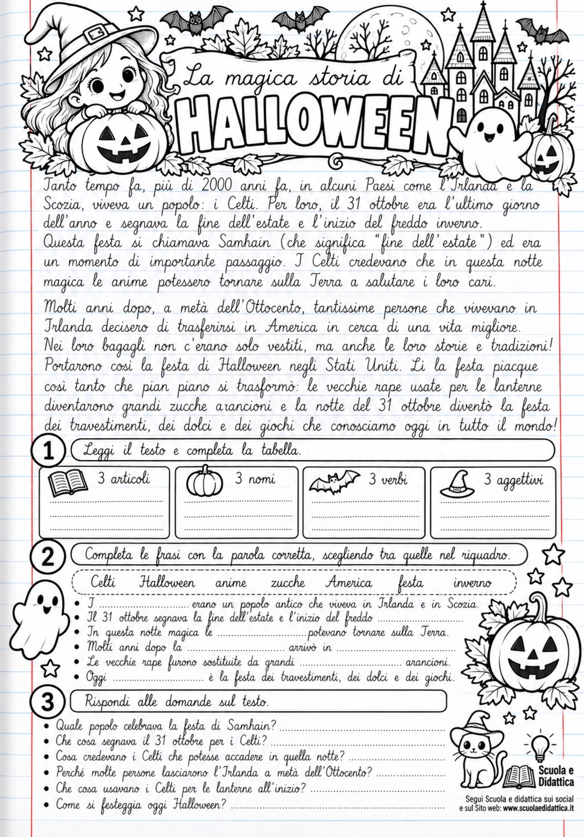 Schede didattiche di Halloween in PDF – grammatica e comprensione