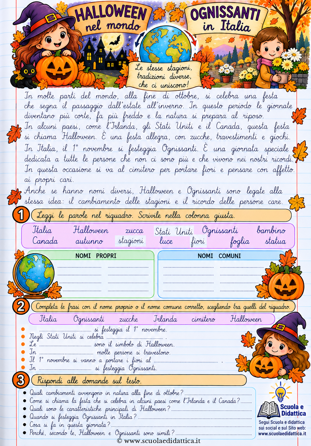 Schede didattiche di Halloween e Ognissanti a colori