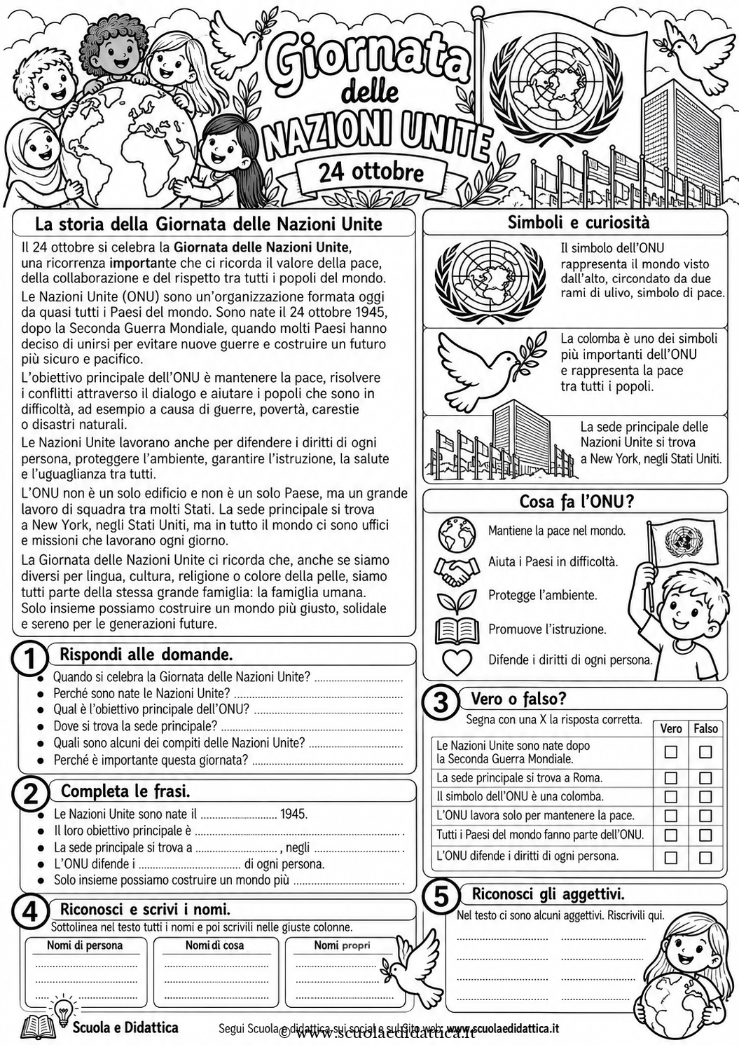Giornata delle Nazioni Unite: scheda stampato da colorare